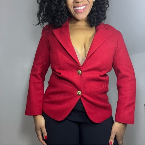 Vintage red wool preppy classic cinched waist blazer jacket single button sz 4 - Picture 7 of 16